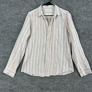 Frank & Eileen Shirt Women Large Barry Linen Button Up Striped Multi Casual Boho